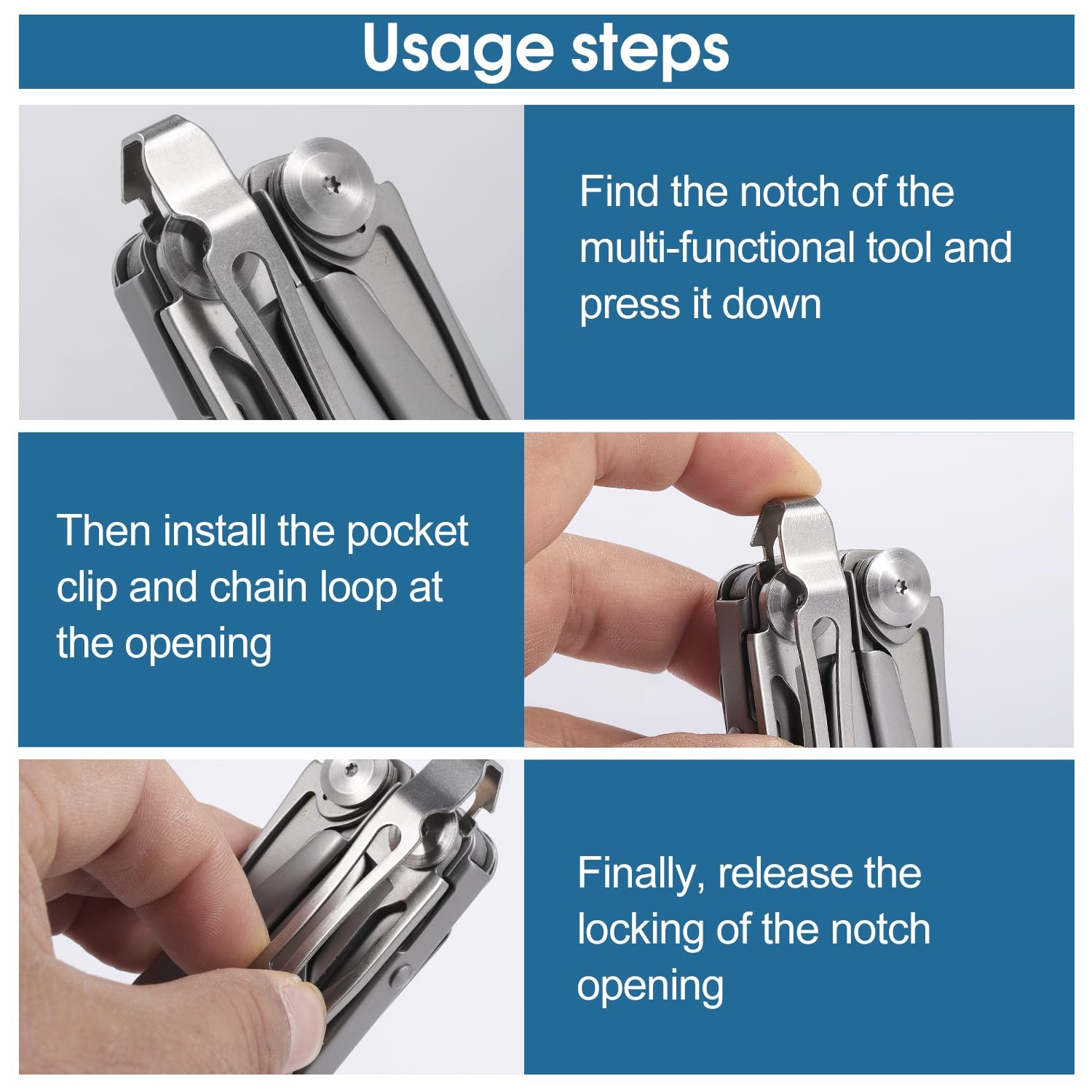 Quick-Release Pocket Clip+ Lanyard Ring Set Stainless Steel Quick Release Mul…