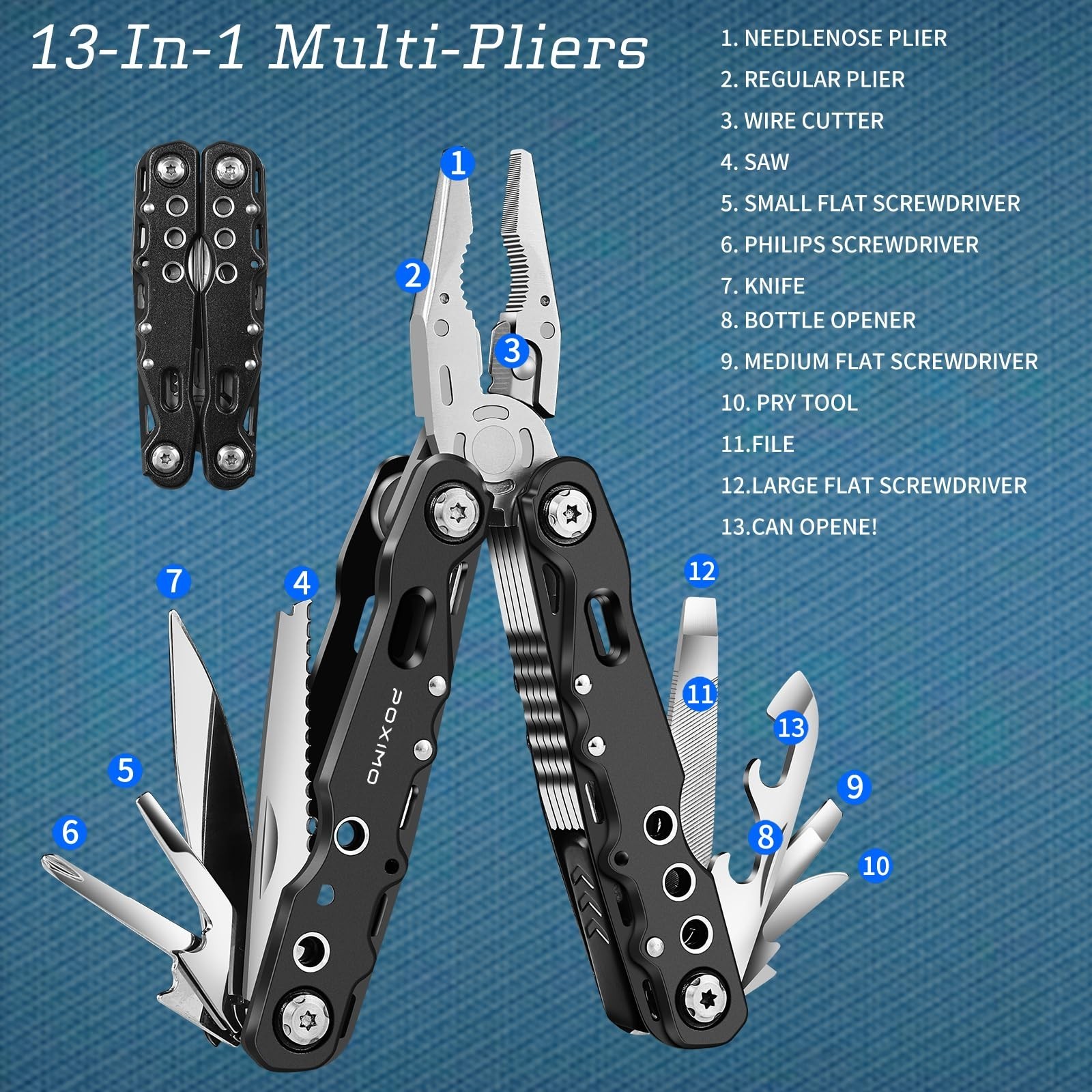 14-in-1 Multitool Gift Set for Dad | EDC Survival Kit with Pliers, Knife & Tacti