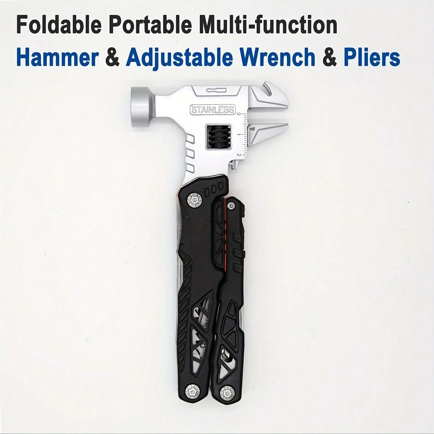 Multi-Tool Adjustable Wrench Hammer Pliers Survival Gear No Blades For Camping
