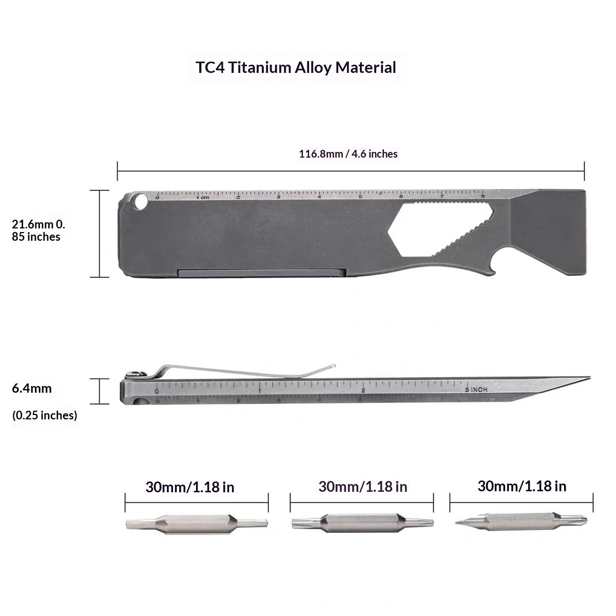 TC4 Titanium Alloy Pry Bar Hex Wrench Screwdriver – Back Clip EDC Multi Tool