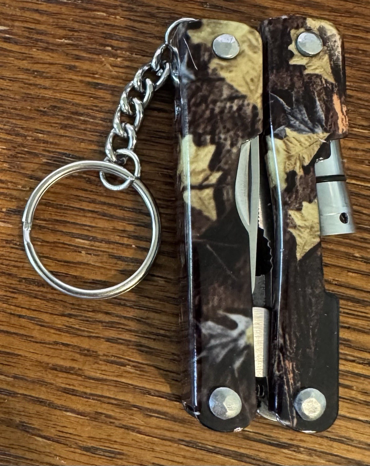 Camouflage Multi-Tool Flashlight Knife Pliers Key Chain Screwdriver Bottle Opene