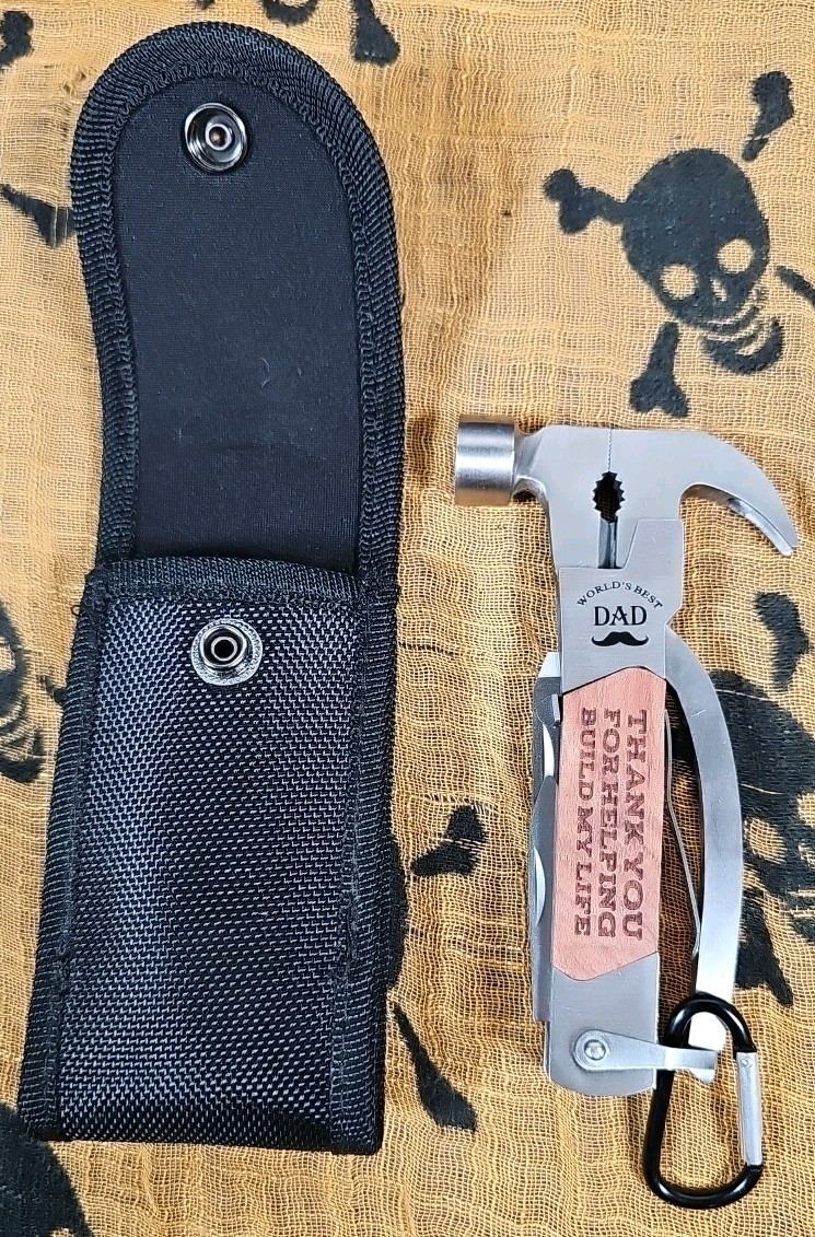 14-in-1 Multi Tool Hammer Knife for World’s Best Dad w/ Pouch 5.5” EUC