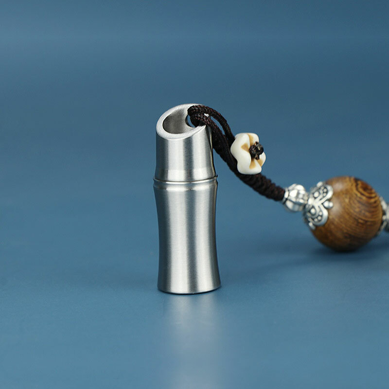 EDC Keychain Bamboo Style Waterproof Box Pendant Pill Outdoor Storage Container