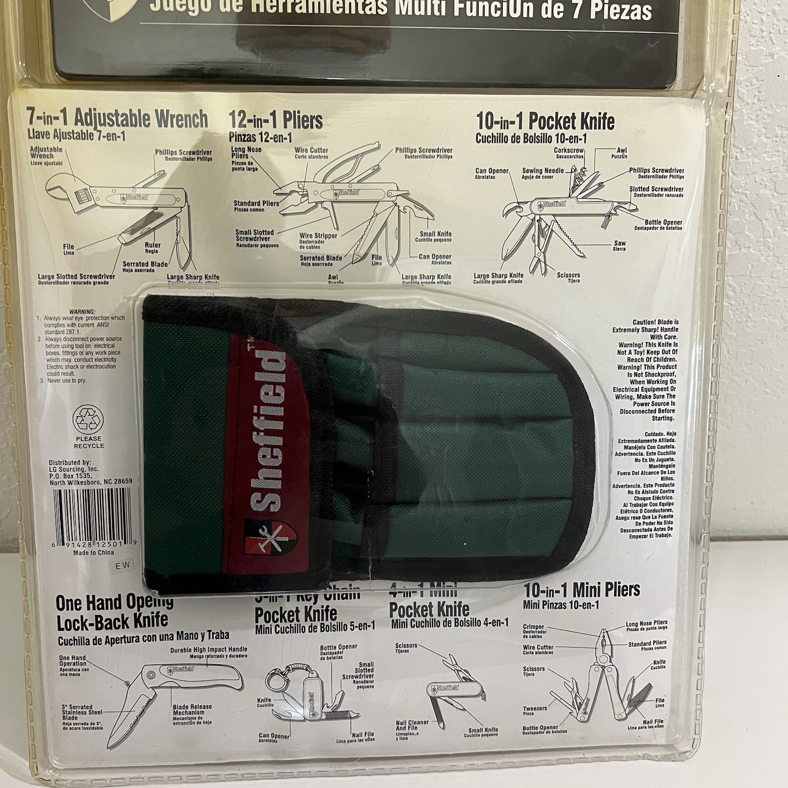Sheffield 7 Piece Multi Function Tool Kit Stainless Steel – With Belt Pouch