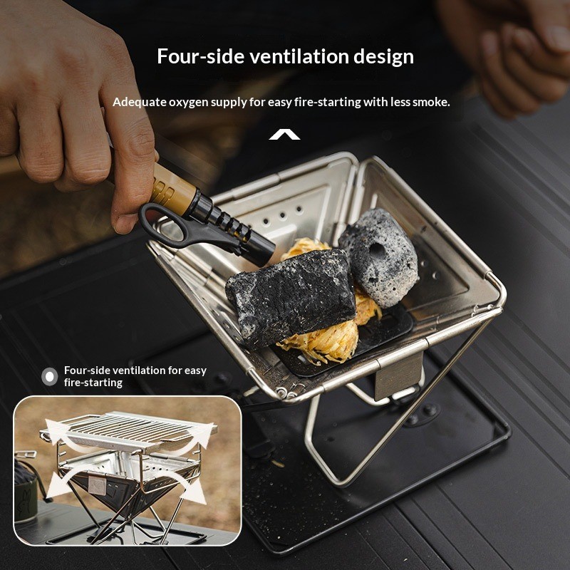 Outdoor folding barbecue grill stainless steel portable multifunctional grill