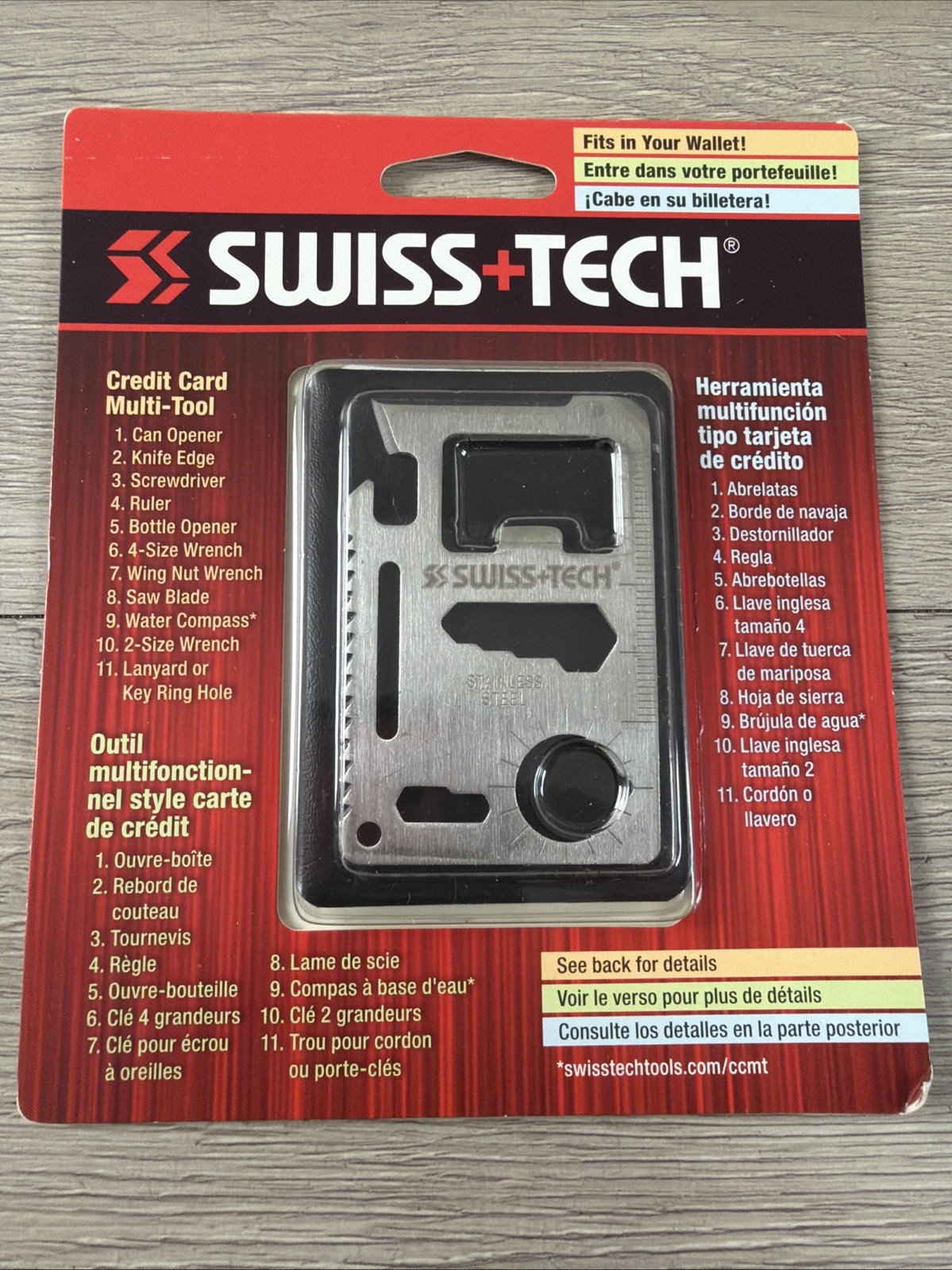 Swiss + Tech Credit Card Multi Tool Stainless Steel Survival