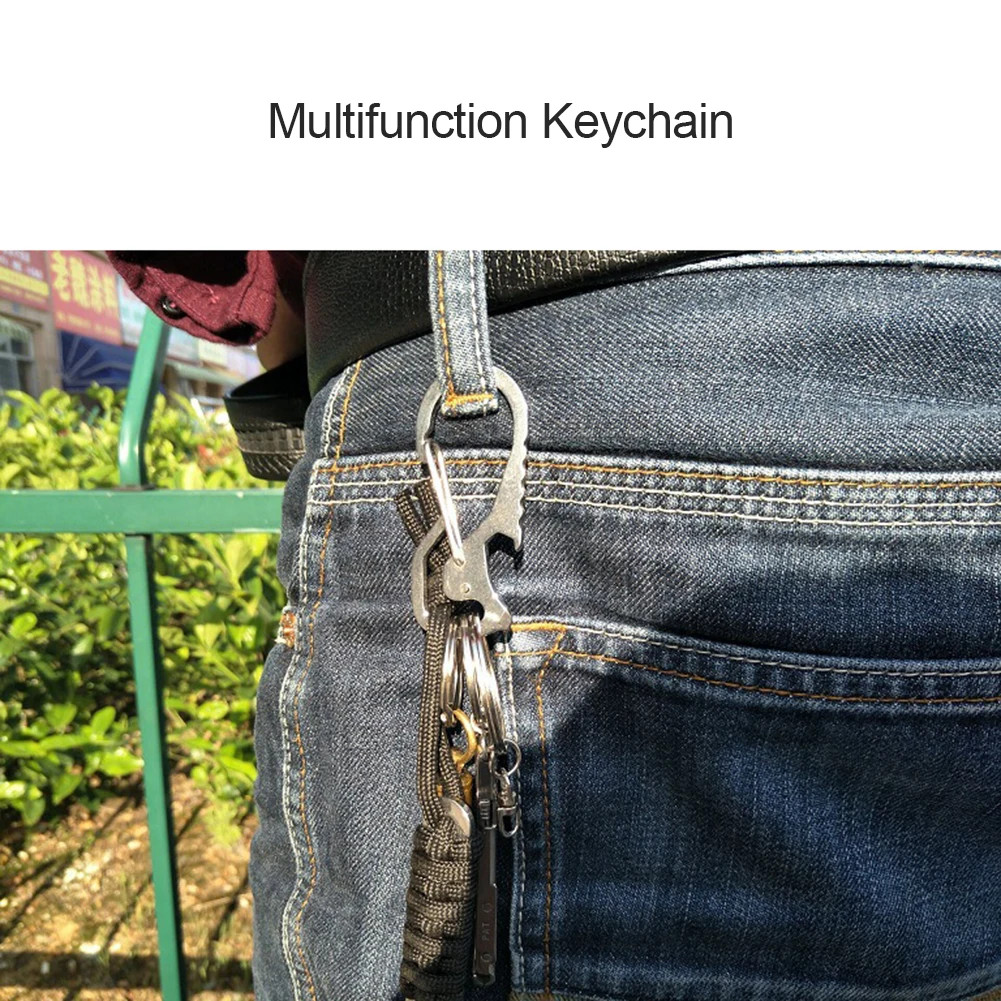 Keyring Bottle Opener Stainless Steel Pocket Keychain Carabiner Multifunctional