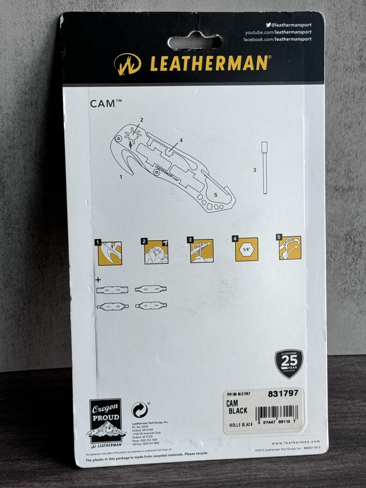 Leatherman CAM bow/arrow maintenance multitool, molle sheath. Rare Blister Pack