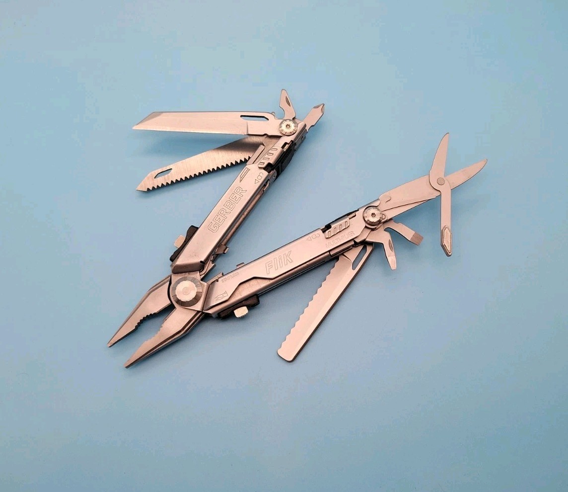 GERBER Flik Multi-Tool – Silver – Pliers, Knife, Scissors, Saw – DISCONTINUED