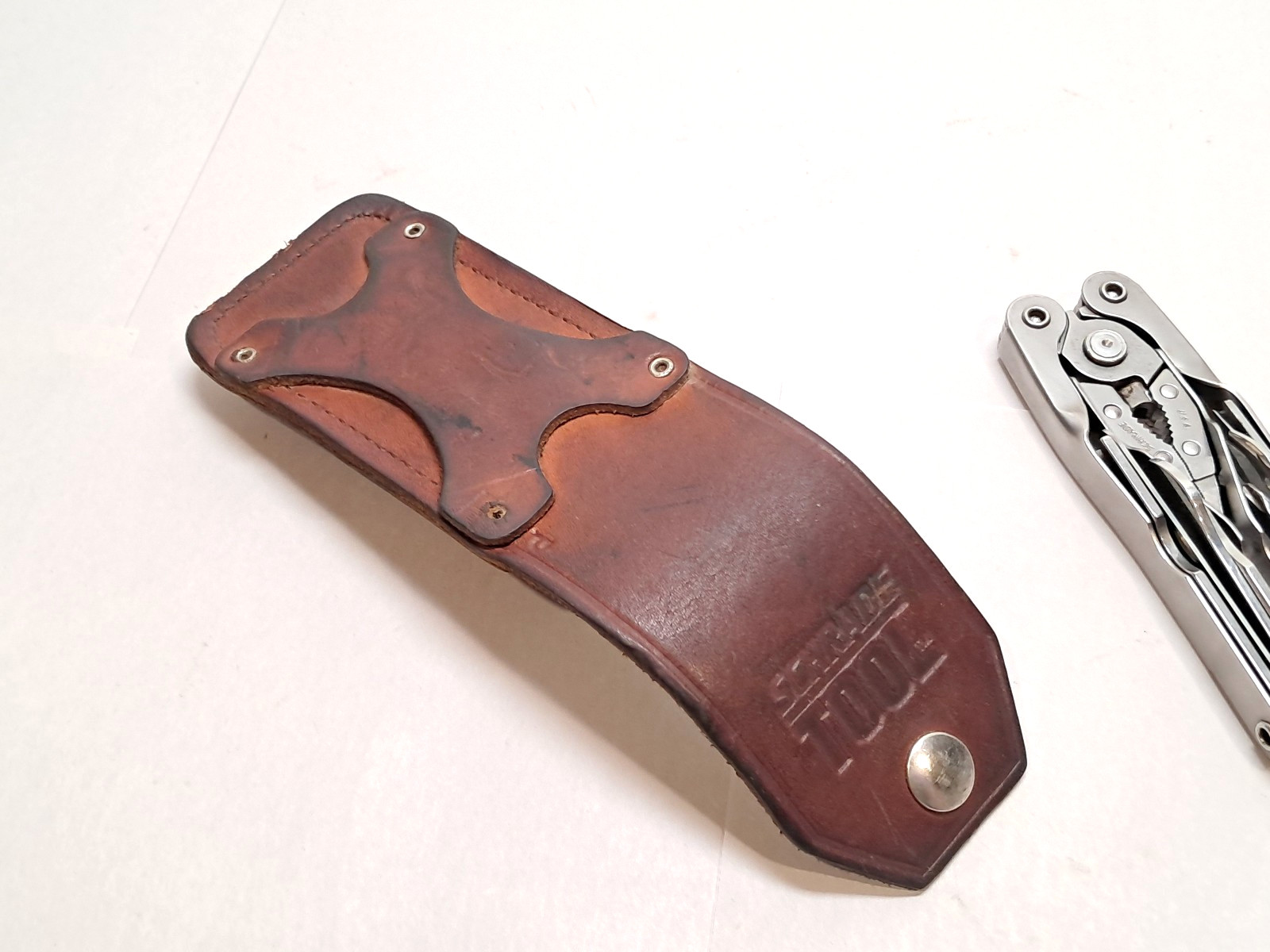 Vtg Schrade Tough Tool Multitool Made In USA w/ Leather Sheath