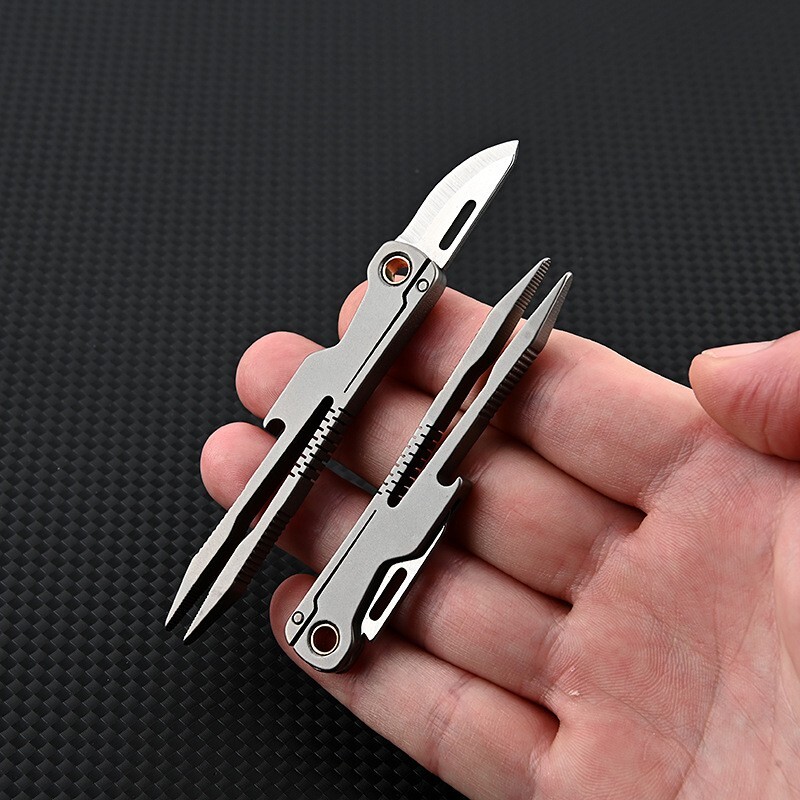 EDC Titanium Alloy Multi Tools Tweezers Opener Pocket Outdoor Folding Knife