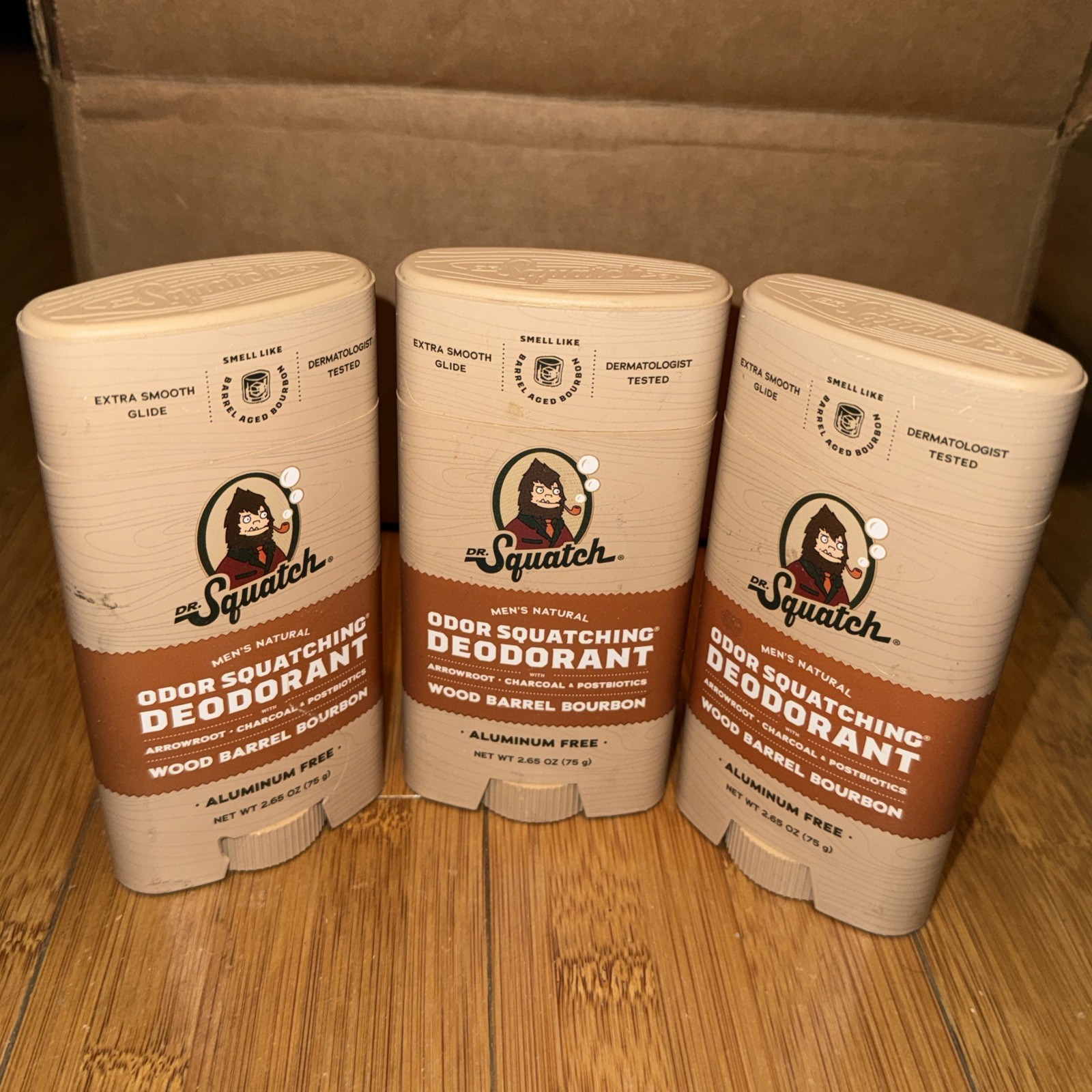 Dr. Squatch Wood Barrel Bourbon Deodorant 3 Pack Aluminum Free 2.65 oz