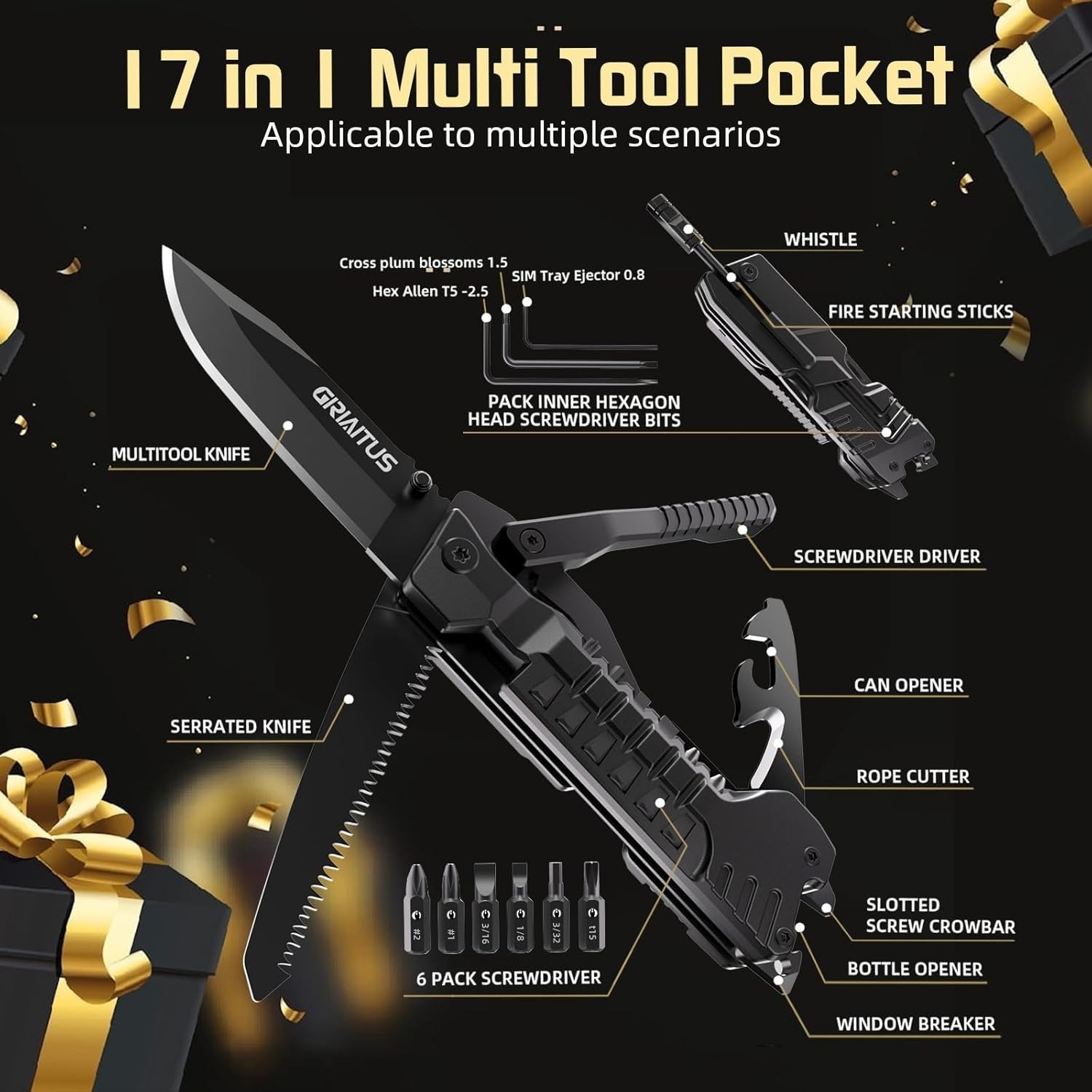 Gifts for Adventurous Men: Compact 17-in-1 Multi-Tool Knife with Safety Lock