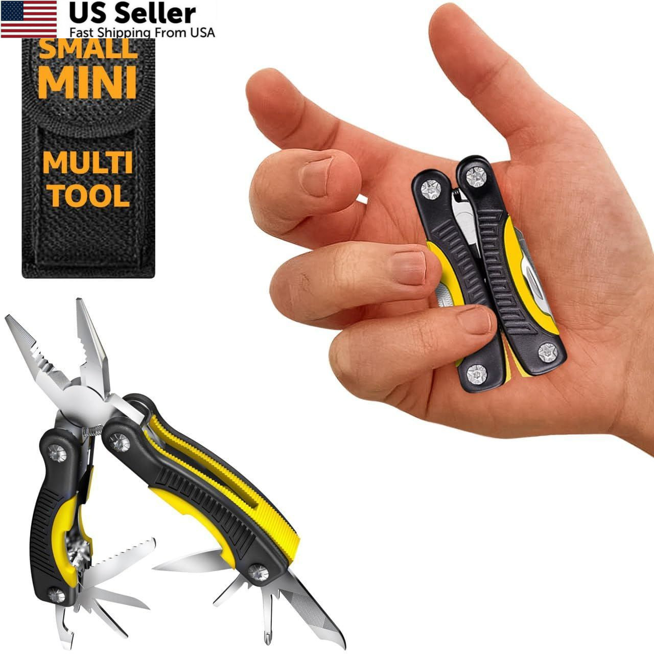 Mini Multitool Knife 12 in 1 Small Pocket Multi Tool with 1. Yellow/Black