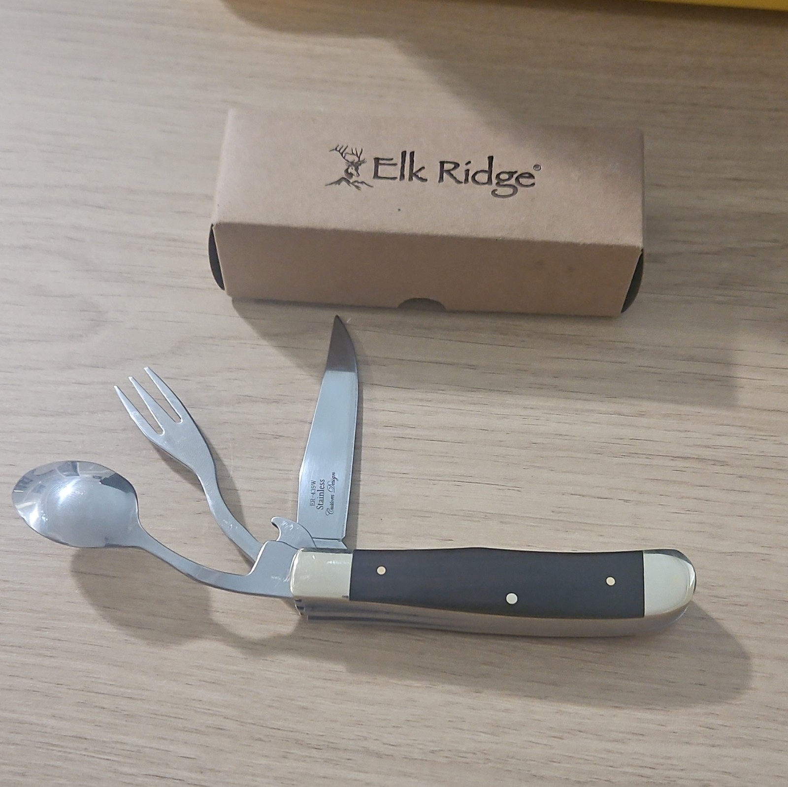 Elk Ridge 439W-ER Camping Multi-Tool Knife/Fork/Spoon 3″ SS Silver/Black