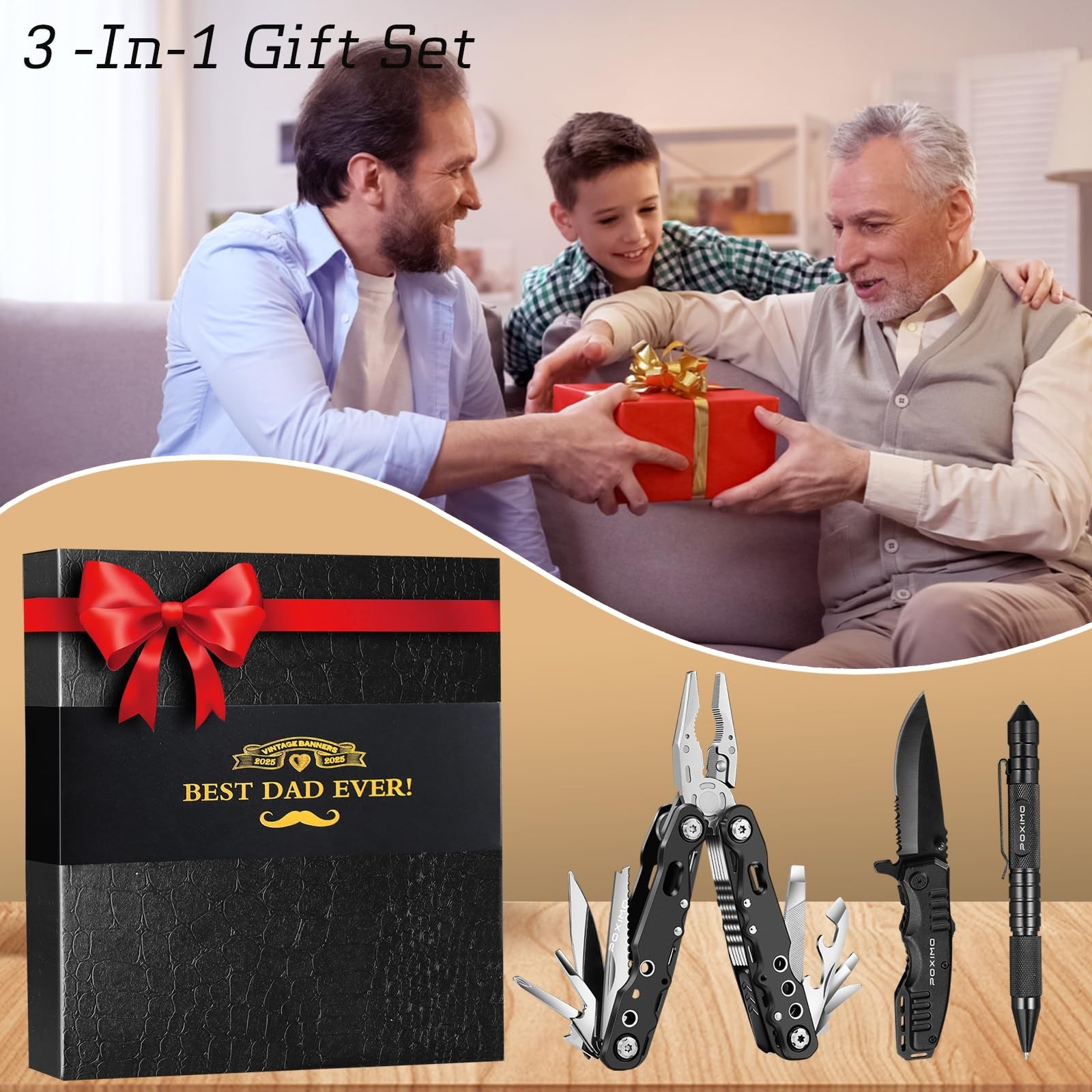 14-in-1 Multitool Gift Set for Dad | EDC Survival Kit with Pliers, Knife & Tacti