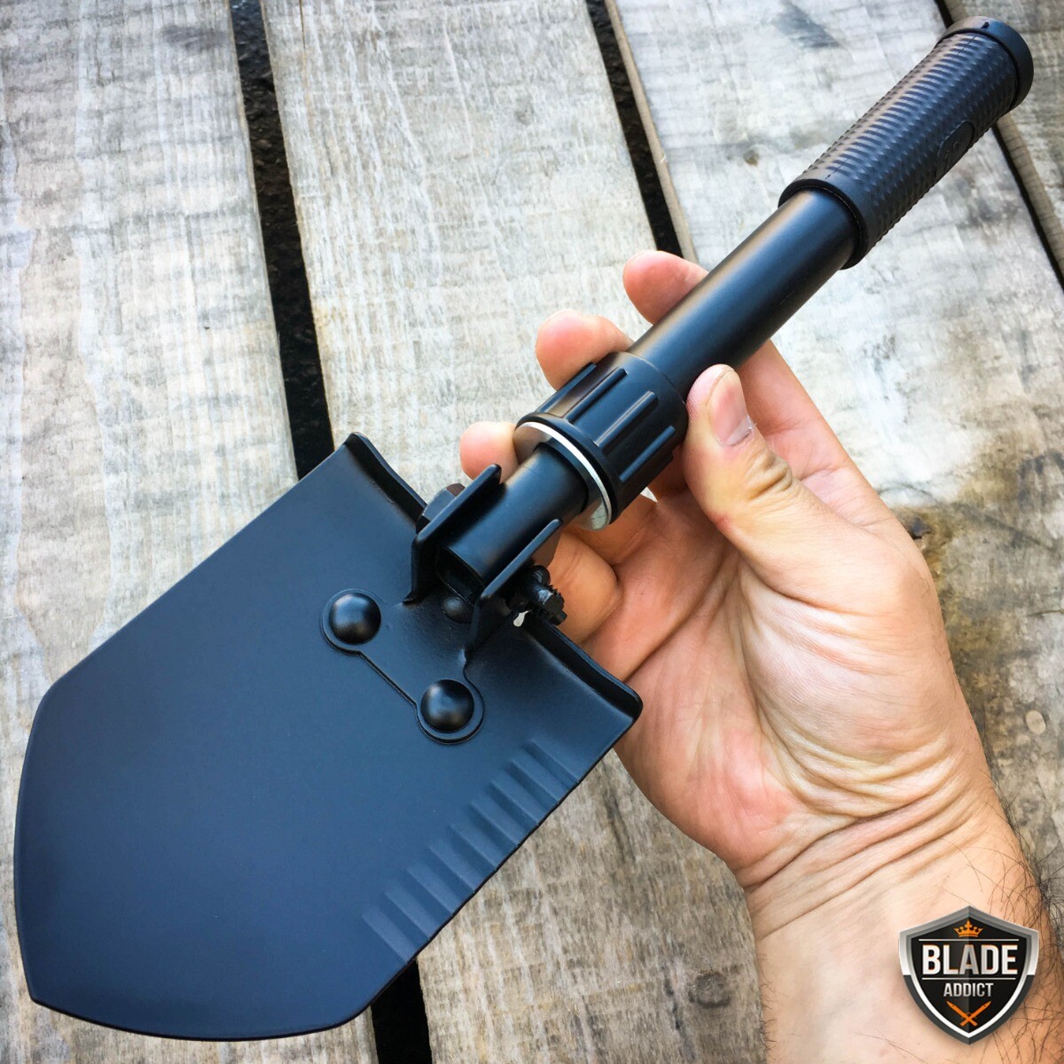 BLACK 5 in 1 Multi Purpose Camping Emergency Tool – Shovel Saw Axe Pick Compass