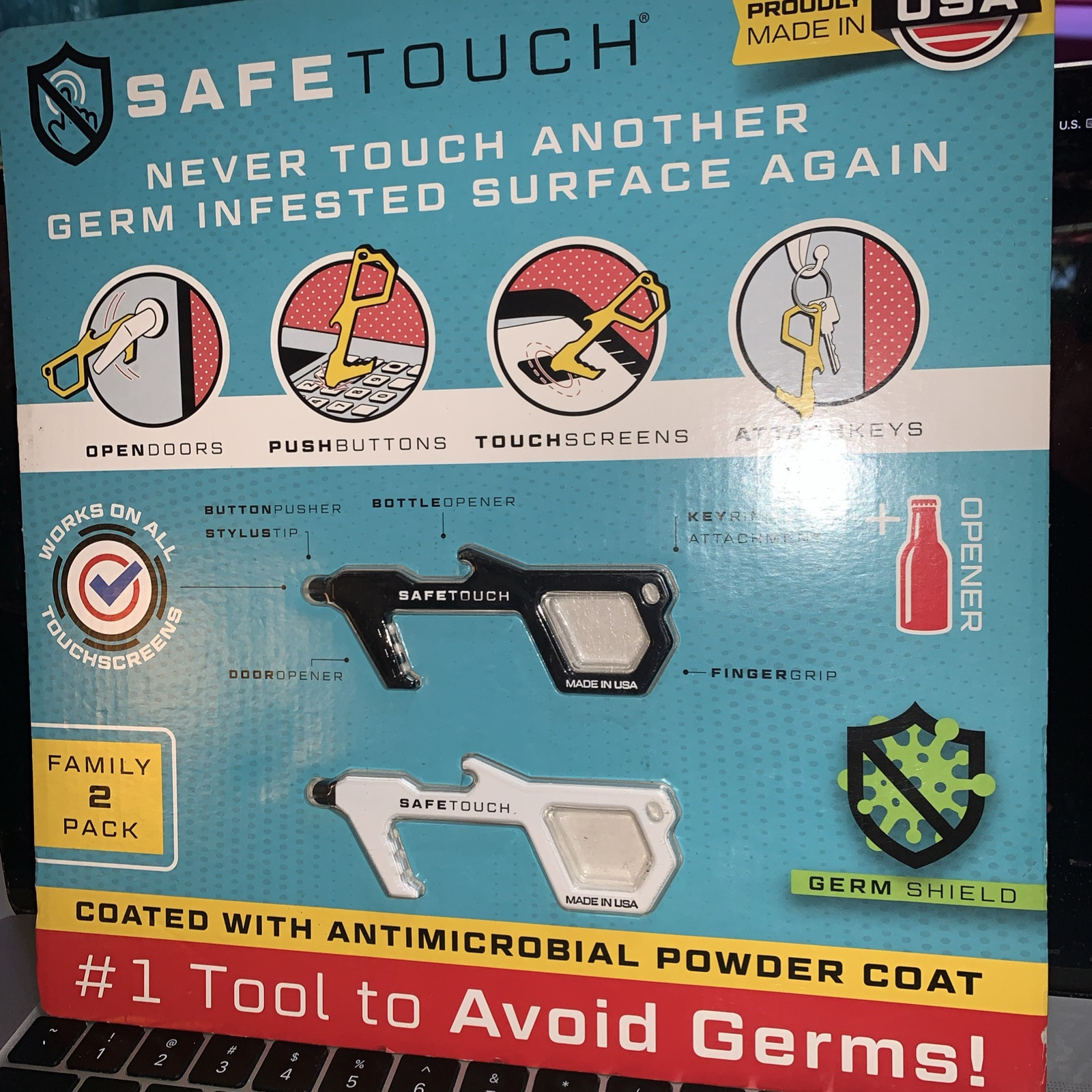 SafeTouch Hygiene Multi-Tool Works on Touch Screen Made in USA (2 Pack)