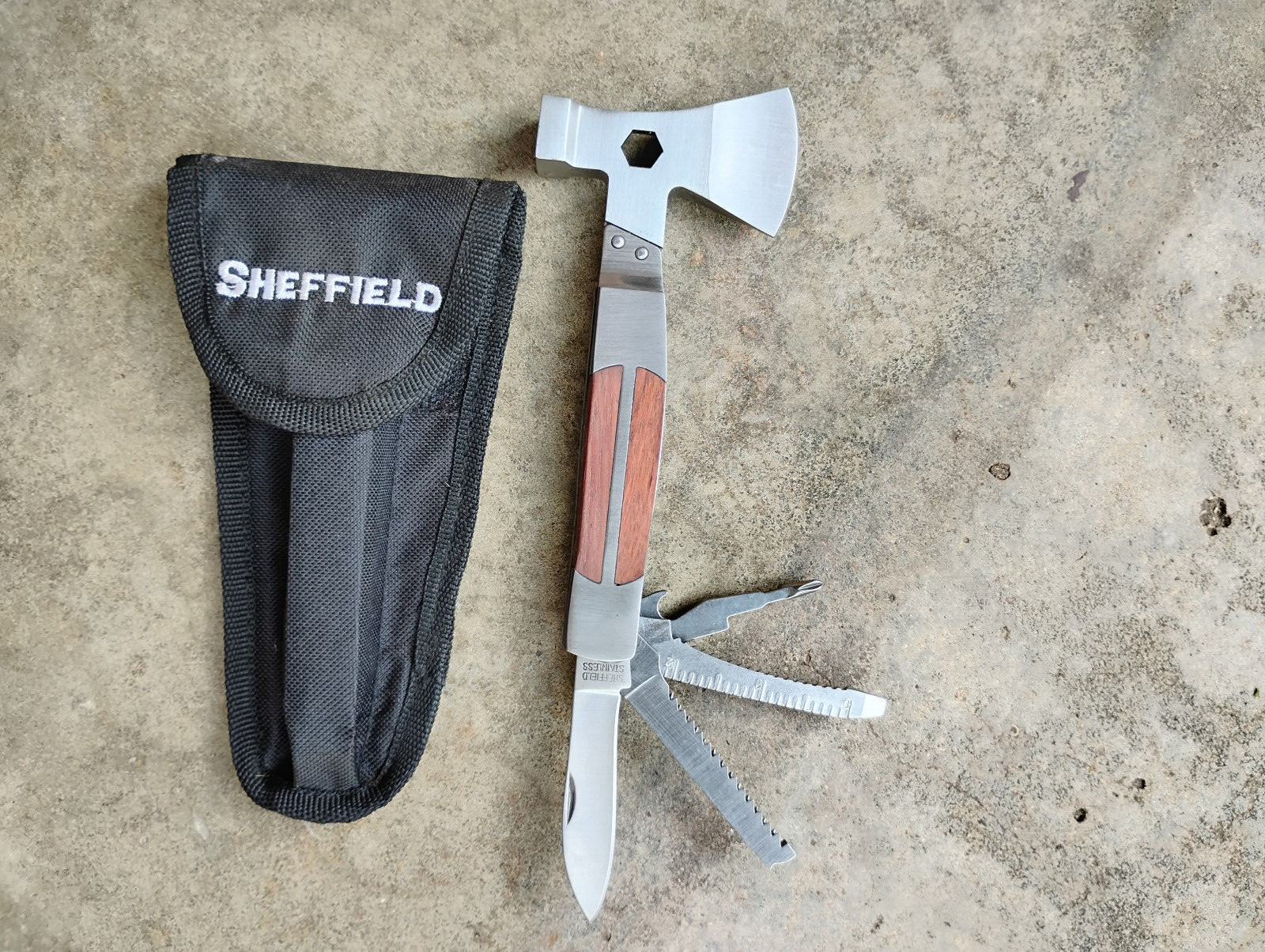 SHEFFIELD MULTI TOOL HATCHET SAW w/ SHEATH