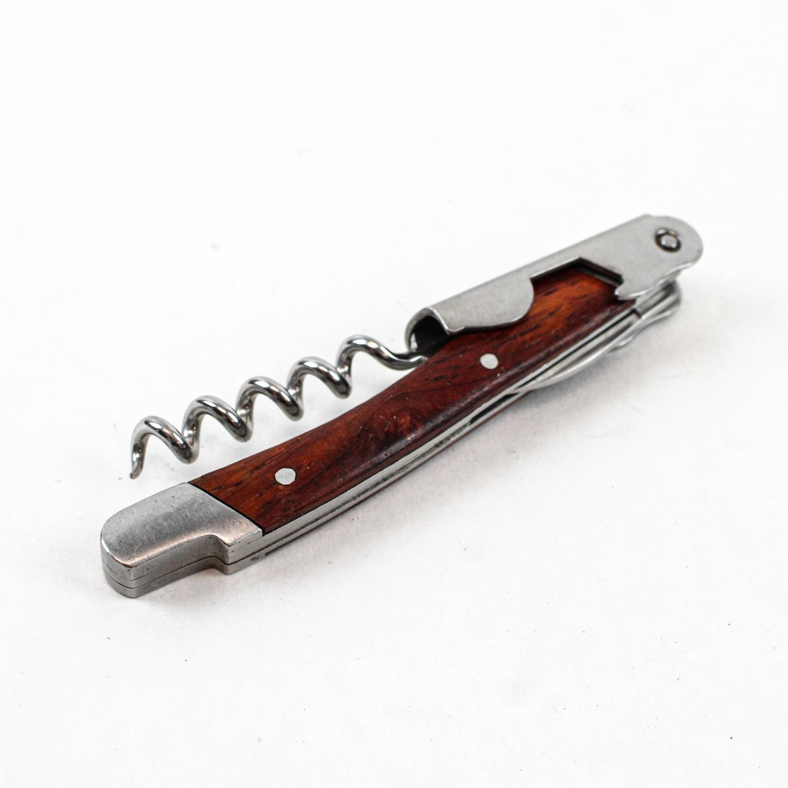 Stainless Steel and Wood Corkscrew Wine Bottle Opener and Knife
