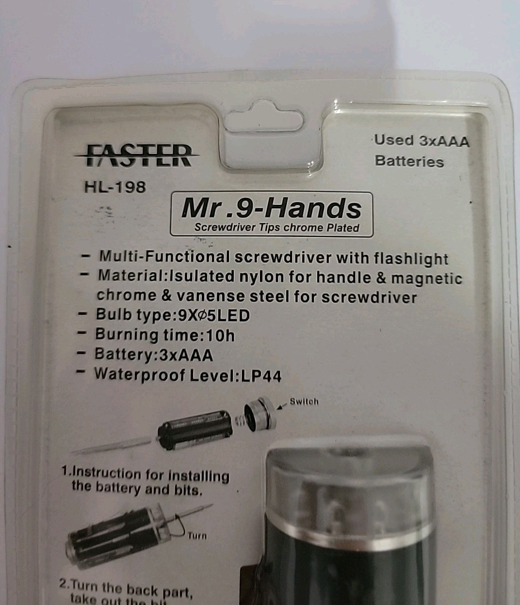 Multi-Bit Screwdriver Set with LED Flashlight & Belt Clip Faster Mr. 9-Hands