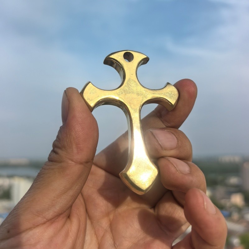 Unpolished – Brass Solid Cross Pendant EDC Tool
