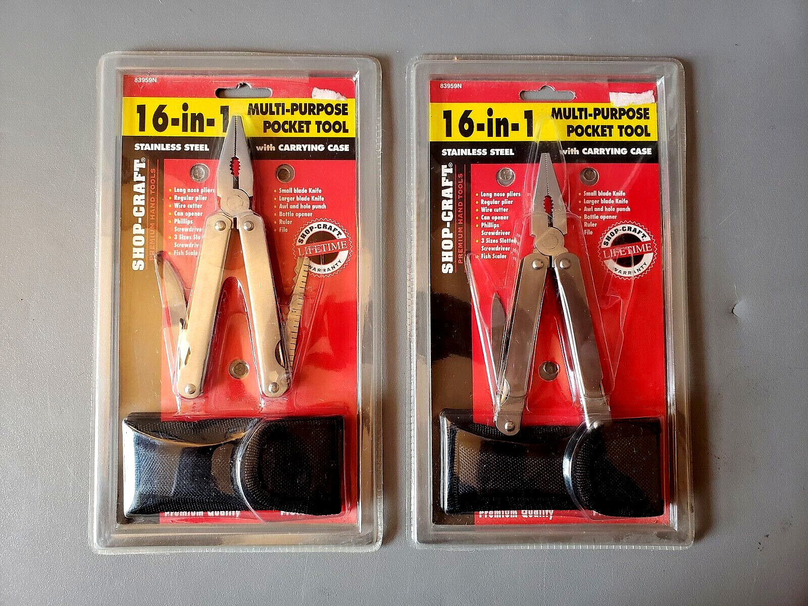2 SHOP CRAFT – 16-IN-1 MULTI TOOLS W/ CARRYING CASE – STAINLESS STEEL – 4″ LONG