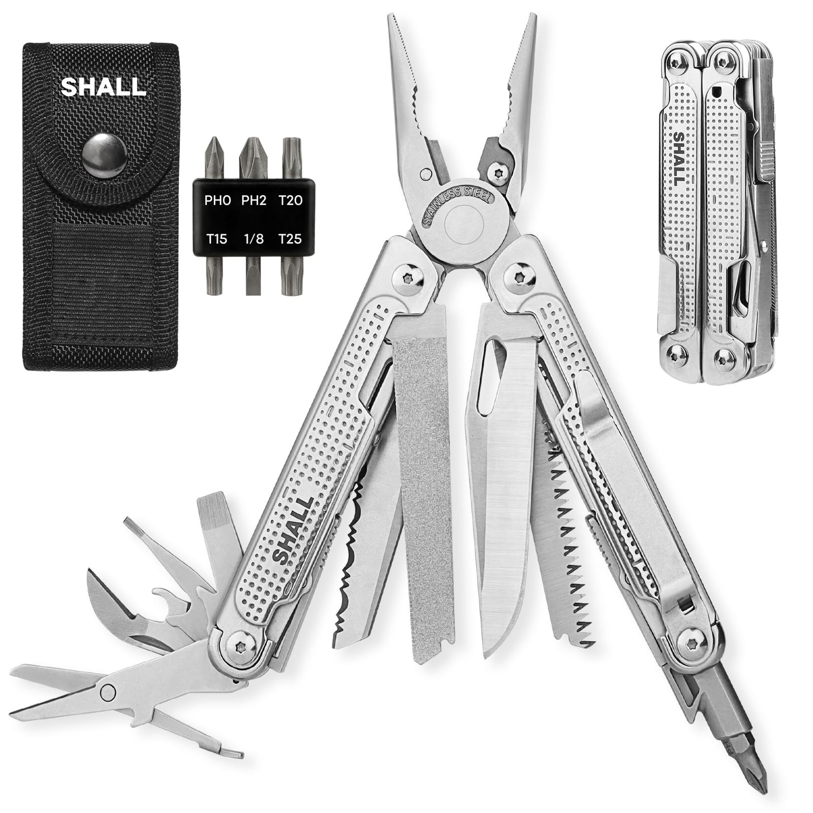 Multi Tool, 18-in-1 Multitool Pliers, Stainless Steel Multi-tool Pocket Knife…