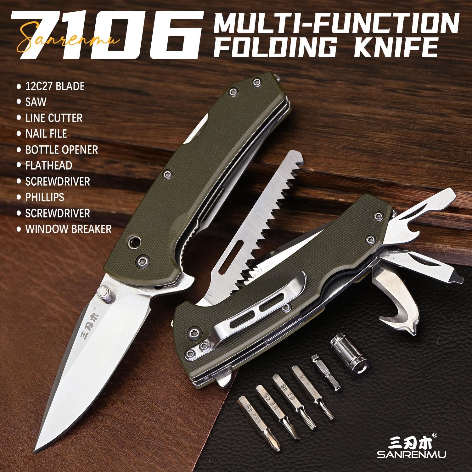 Sanrenmu 7106 Multi-function Folding Knife Camping Hiking Repairs Edc Tool