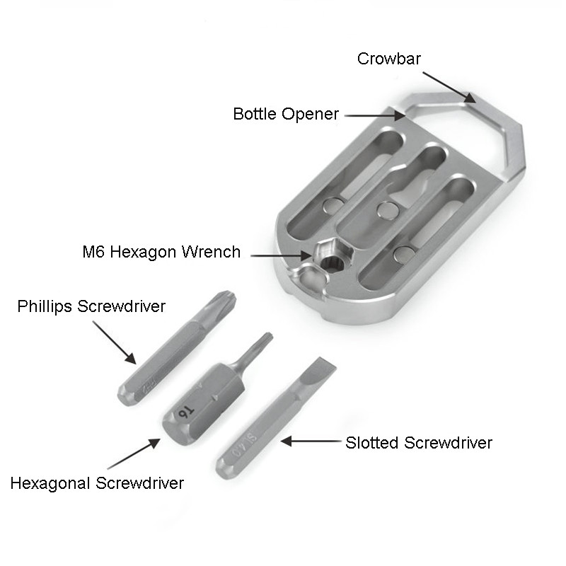 EDC Titanium Multi Tools Bottle Opener Crowbar Pocket with Bit Holder Keychain
