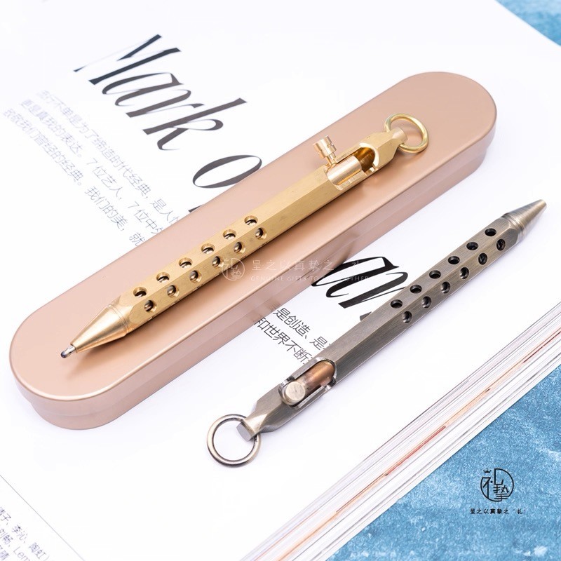 Handmade Six-Edge Brass Pen Practical Ballpoint Pen Pocket Keychain EDC Pen