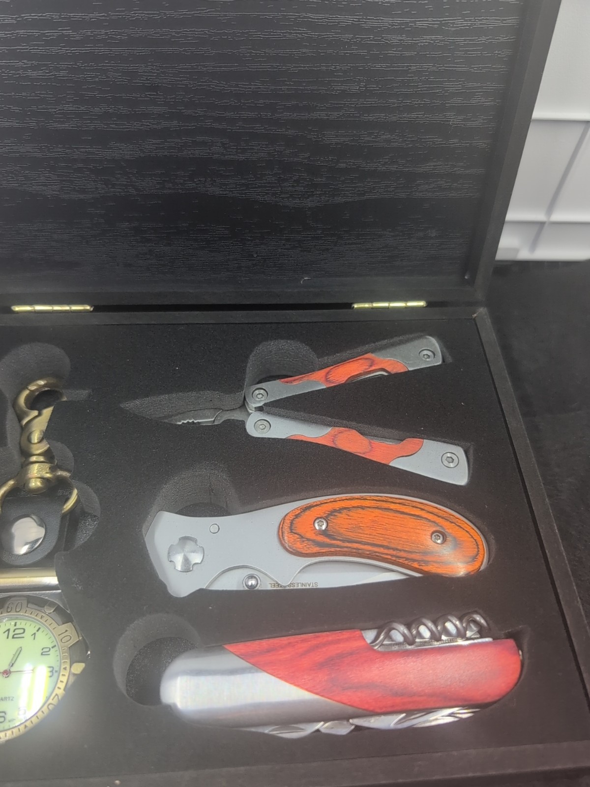 Multi-Tool Gift Set Wood & Stainless Steel Plier Knife Bottle Opener Corkscrew