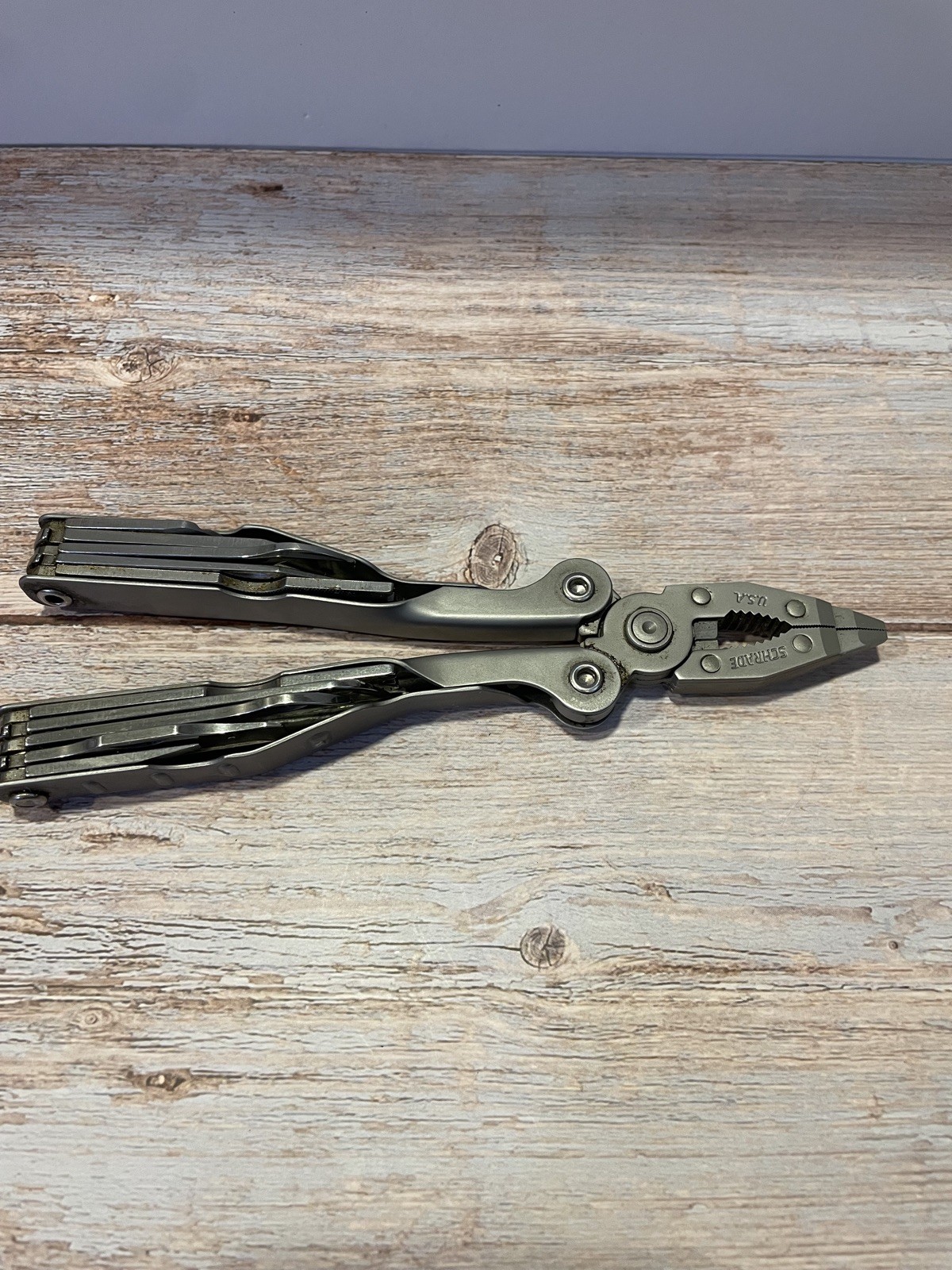 Vintage Schrade Tough Tool ST1 Multi-Tool Pliers Knife w Leather Sheath Nice!