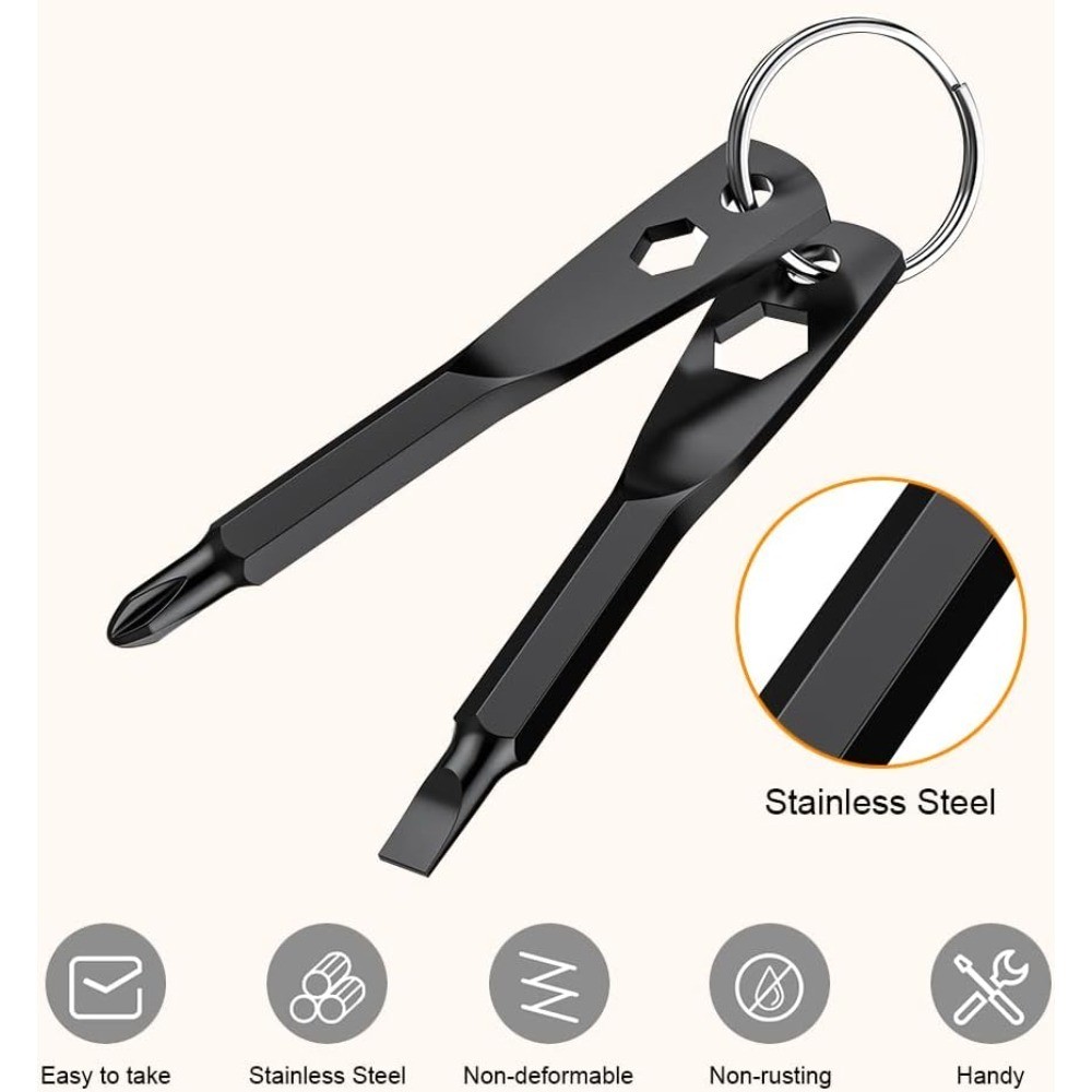4-in-1 Keychain Screwdriver Tool Set with Slotted and Hex Wrench Bits