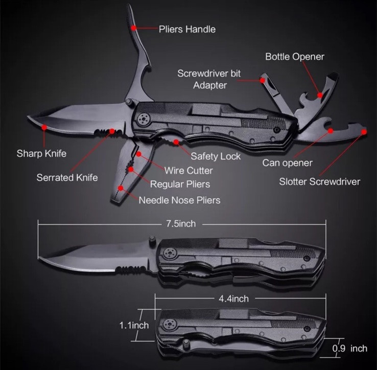 Multitool Knife 13 in 1 Pocket Multitool Multi Tool with 3 Large Blade Sa