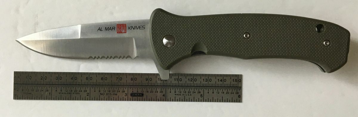 Al Mar Mini SERE 2020 Folding Knife 3.63″ 8Cr13MoV Steel Blade Green FRN Handle