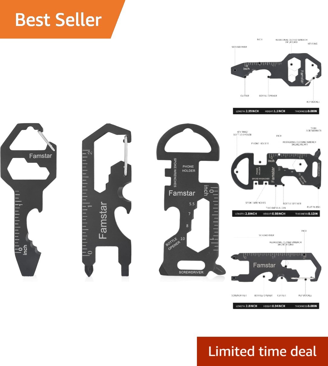 3-Pack Keychain Multi-Tool 18 in 1 Stainless Steel – Perfect Adventure Companion