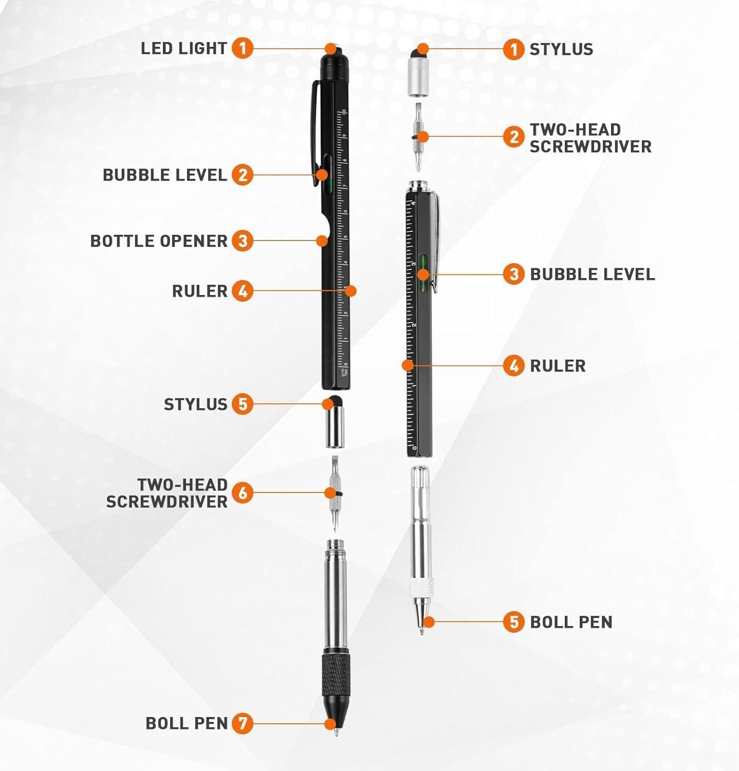 MultiTool Pen Set Screwdriver LED Light Bottle Opener Ruler Stylus Level NEW!