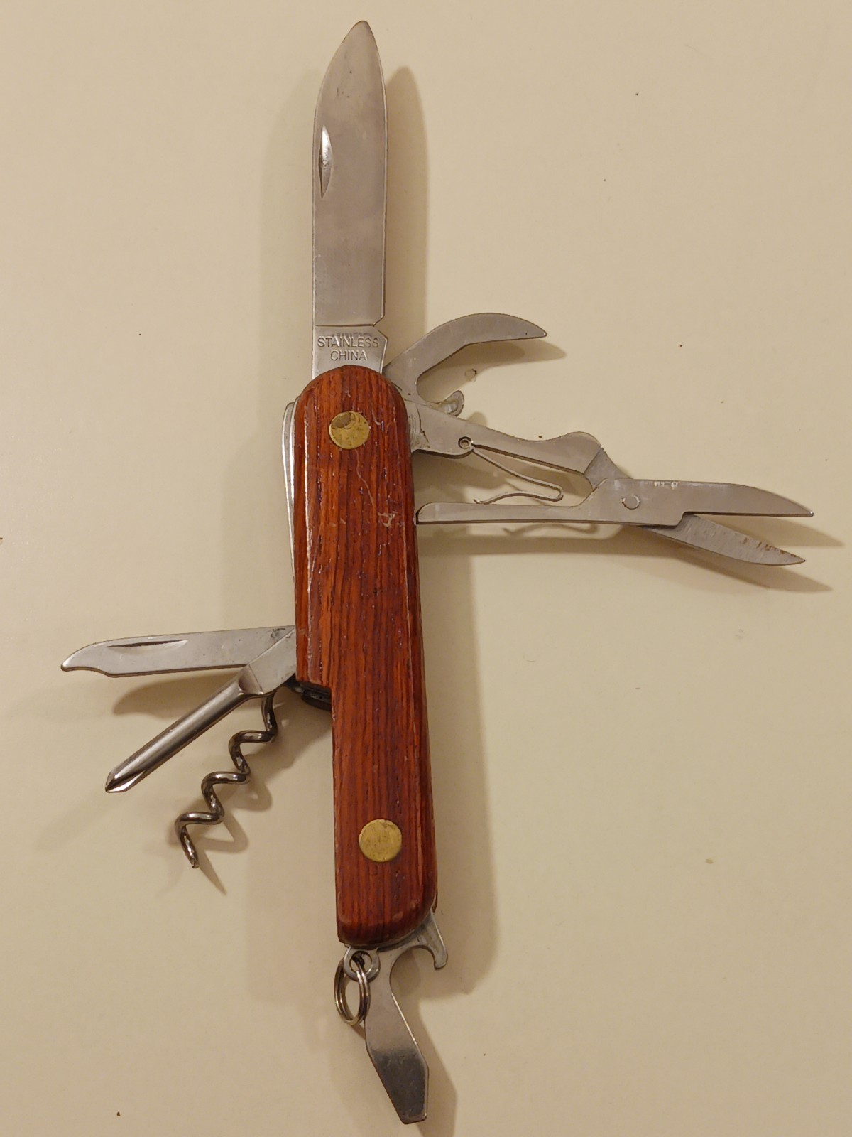 7 Function Wood Brown Handle Multi-Tool Folding Knife Pliers Scissors Camp China