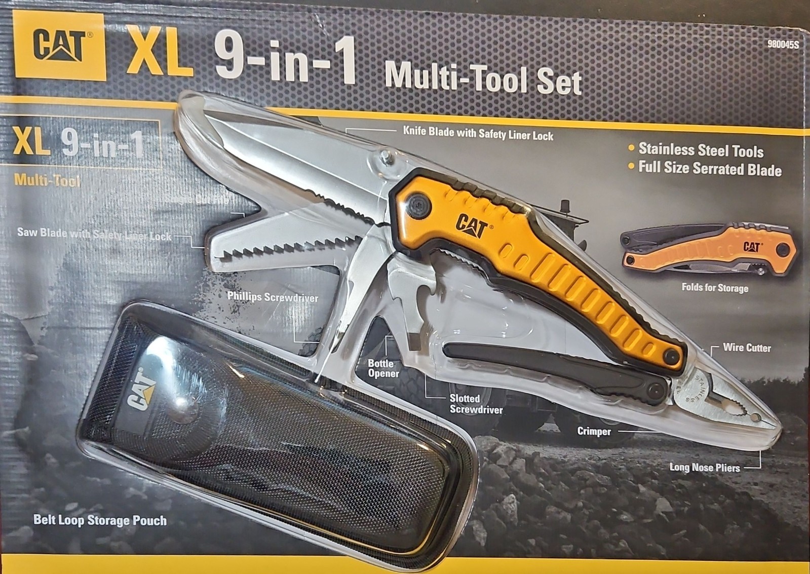 CAT XL 9-in-1 Multi-Tool, Full Size Knife Blade and Pliers, Carrying Case