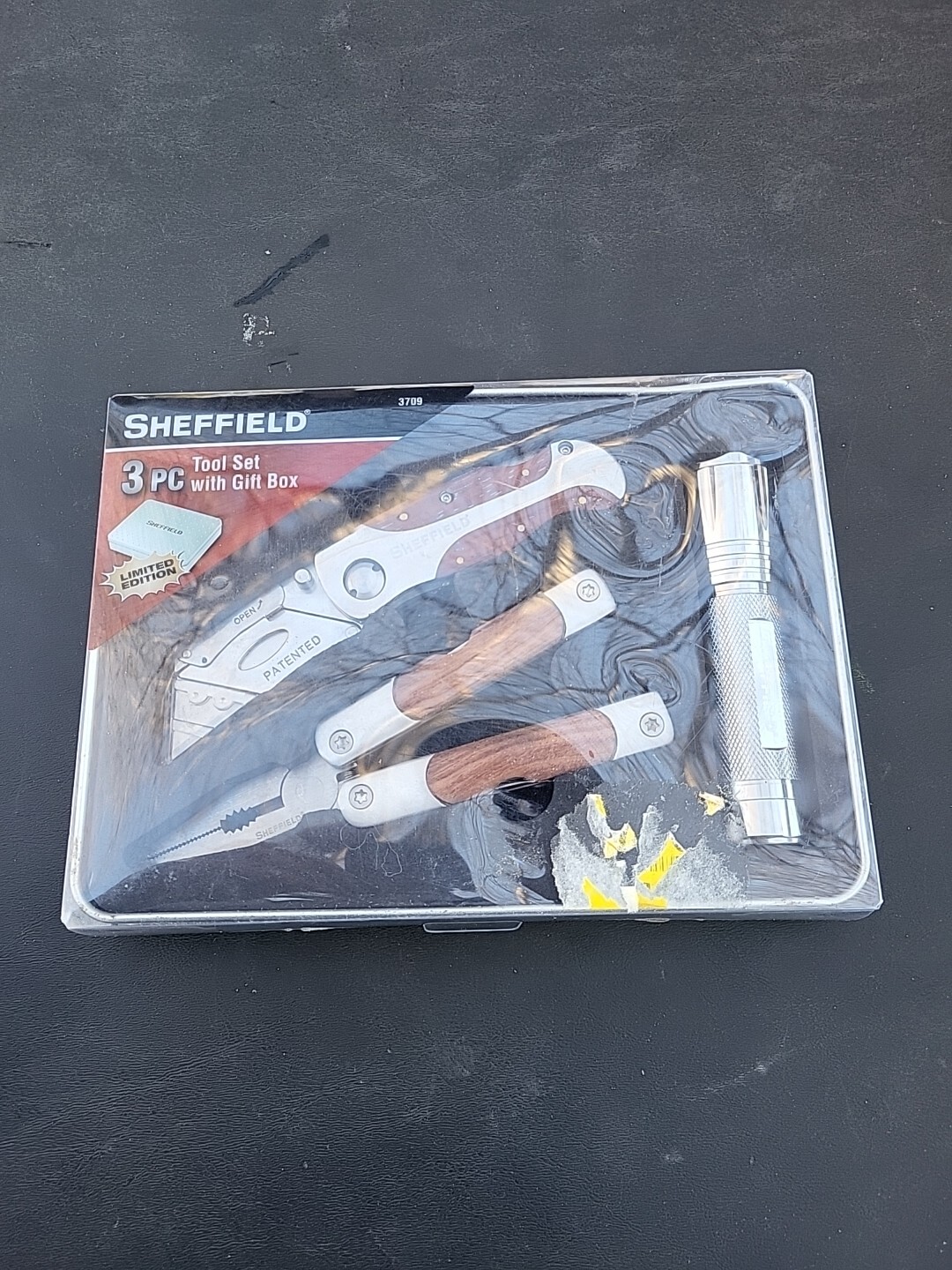 Sheffield 3 Pc Tool Set With Gift Box Multi Tool Utility Knife Flashlight New