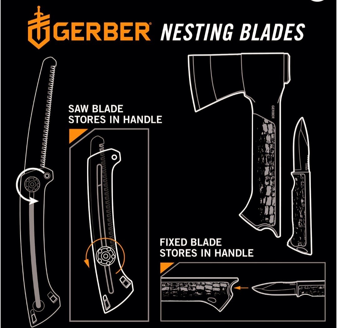 Gerber Gator Combo Axe 3-in-1 Multi-Tool Kit Axe Knife Saw Forged Steel Sheath