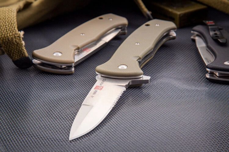Al Mar Mini SERE 2020 Folding Knife Combo 3.0″ SS Steel Blade Coyote FRN Handle