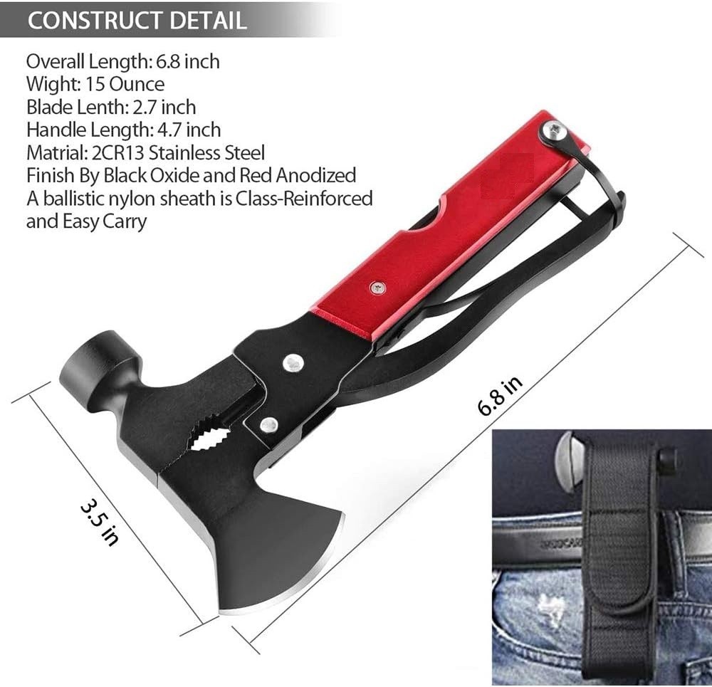 14-in-1 Multitool Axe + Rechargeable Mini COB Flashlight Survival Camping Gear