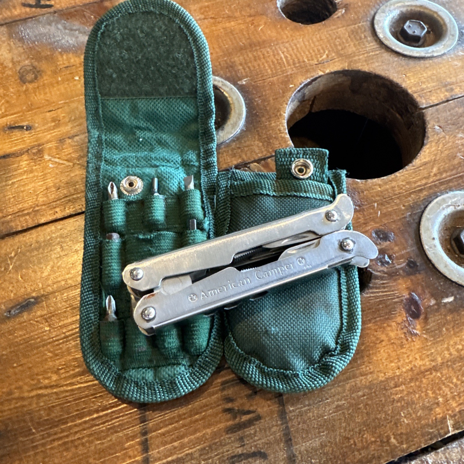 Vintage American Camper Stainless Steel Multi Tool W/ Nylon Case & Bits