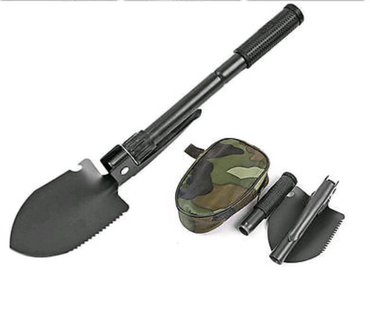 Camping Gear Kit – Foldable Shovel, Compass, Credit Card Knife – 3 In 1 Bundle