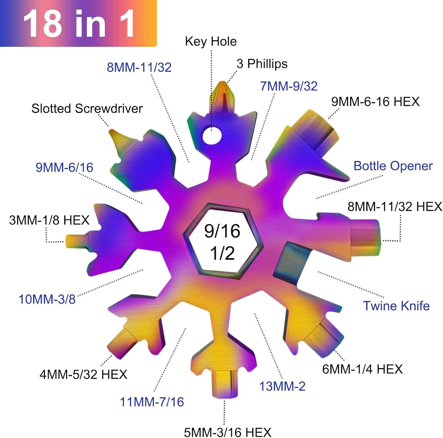18-In-1 Snowflake Multitool, 12 Packs Stainless Steel Snowflake Wrench/Bottle Op