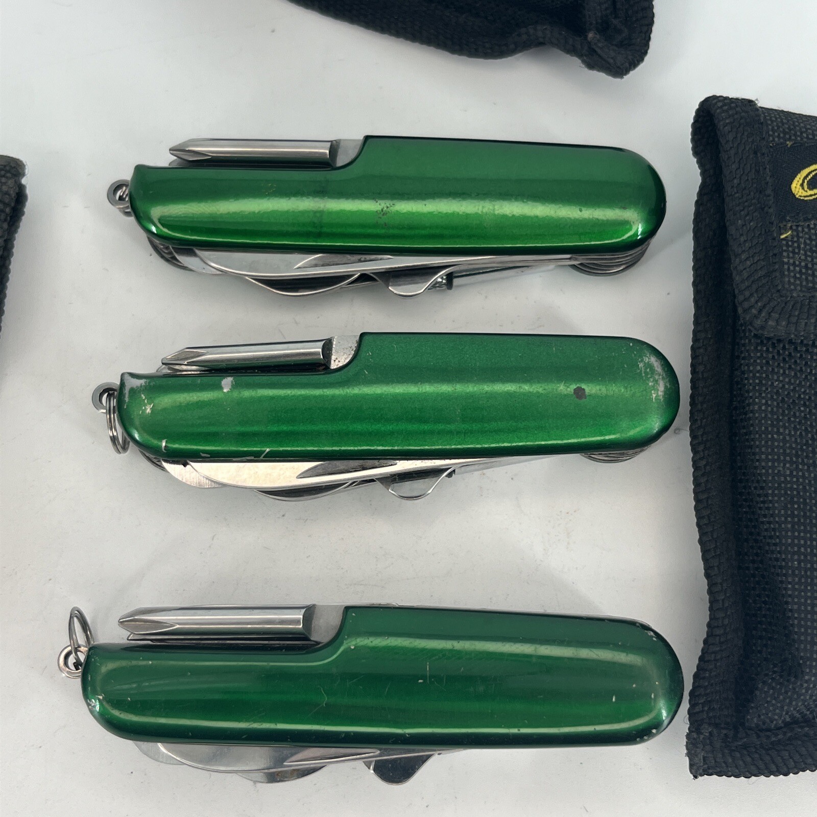 LOT OF 3 Cabella’s Green Multi Tool 8-in-1 Pocket Knife – SAVE BIG! W NYLON CASE