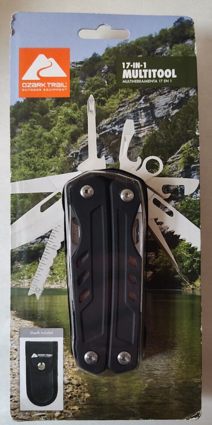 Ozark Trail 17-In-1 Multi Tool Pliers,Wire Cutter,Saw, Knife W/Sheath in Black