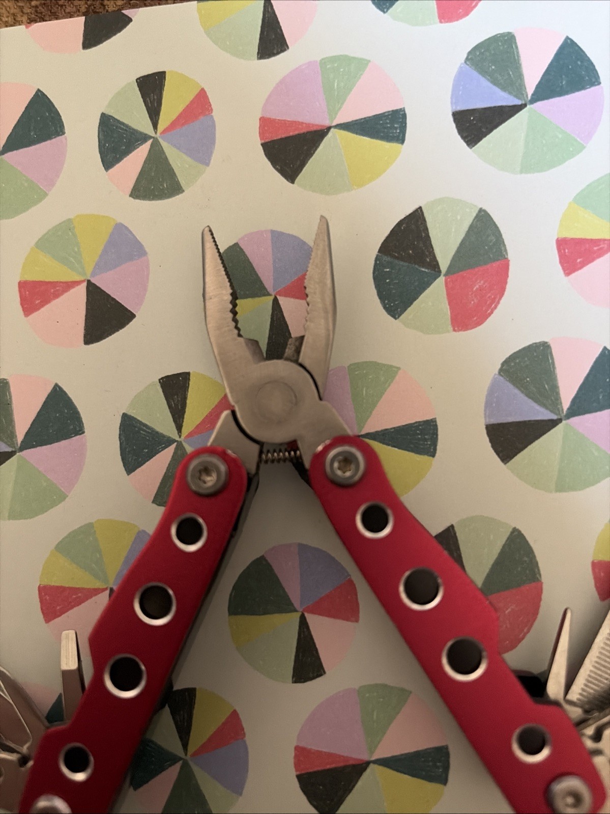 Multi-Tool Knife, Pliers – 11 in 1 Red With Sheath Measures 2 1/2” Closed -New